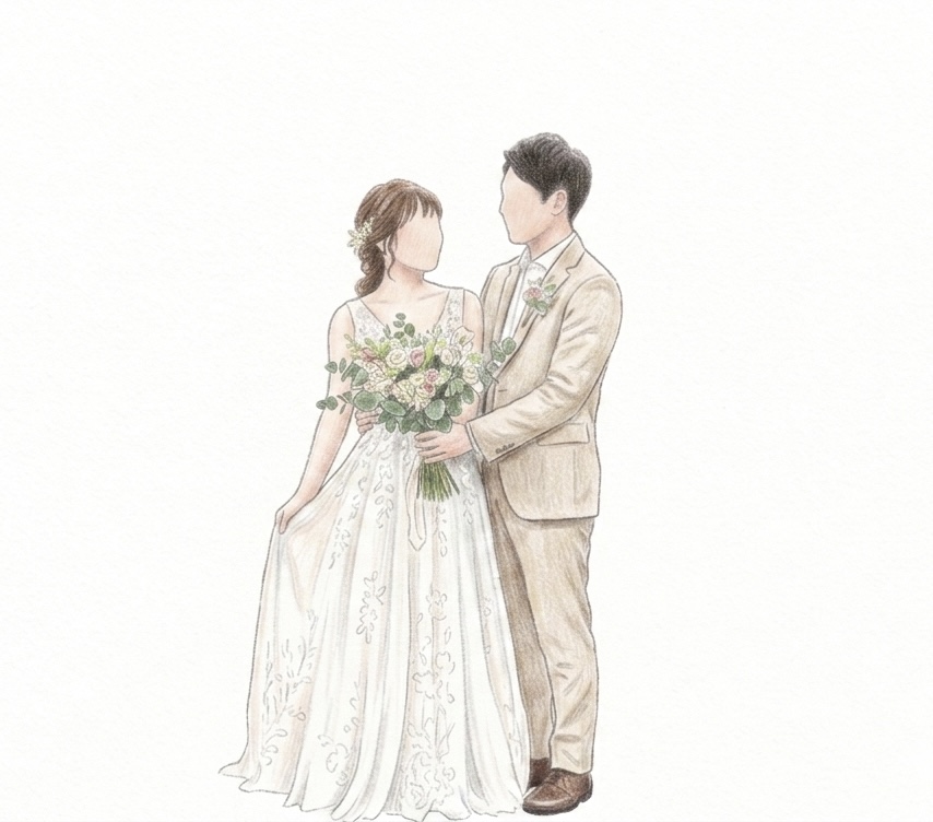ウェディングイラスト（ベージュスーツ）