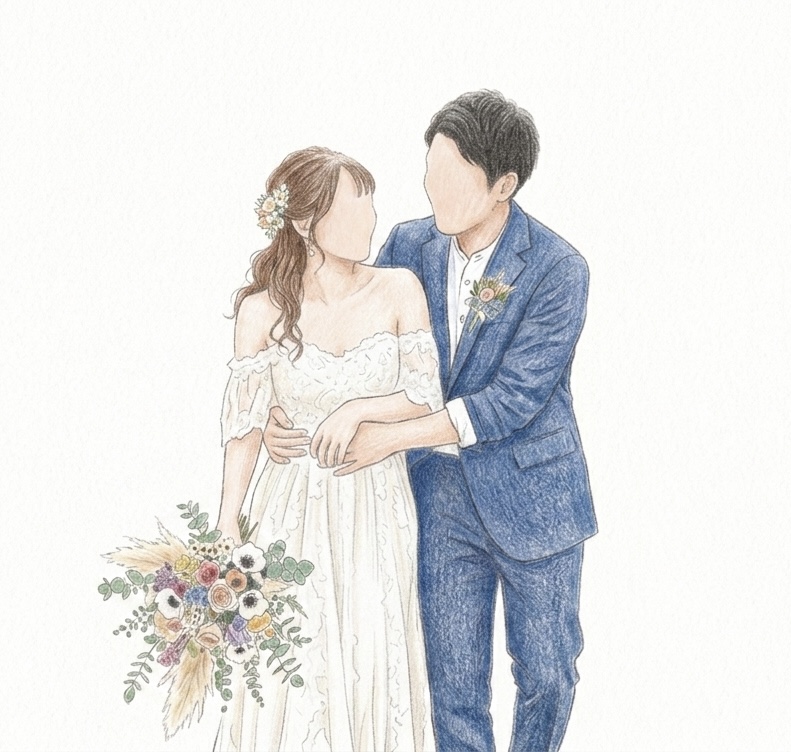 ウェディングイラスト（ブルースーツ）